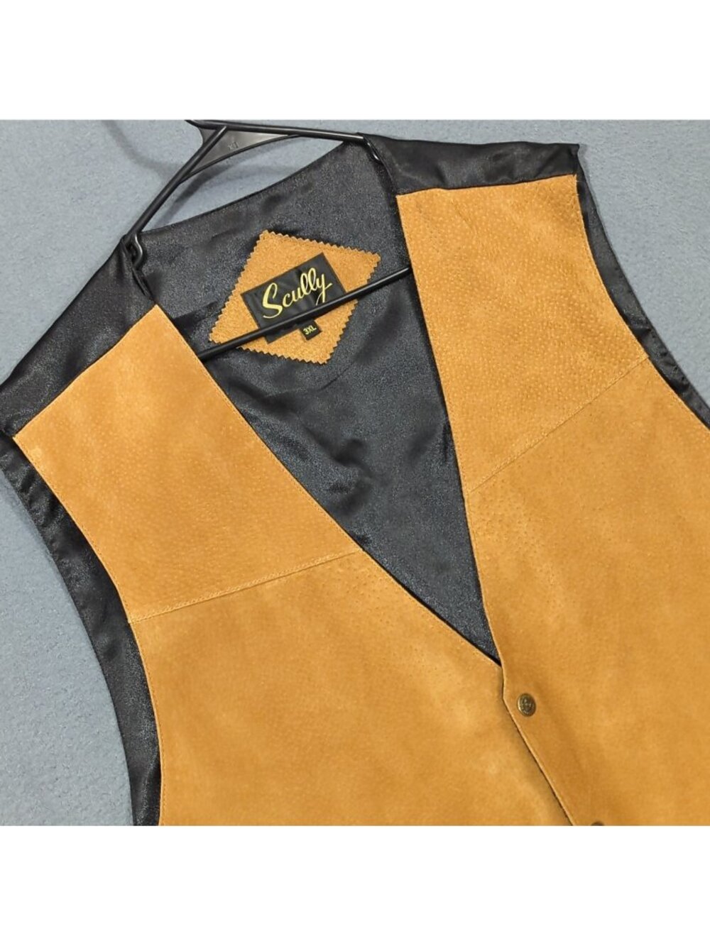 Scully Vest Men's 3XL Tan/Black Suede Snap Western Waistcoat Adjustable Cowboy